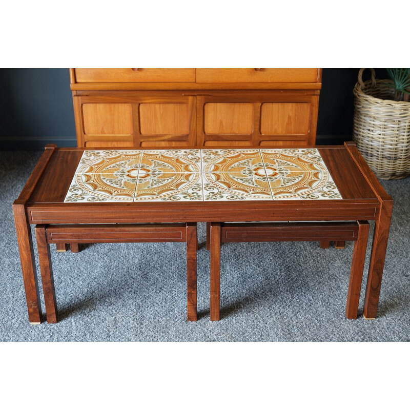 Vintage rosewood nesting tables with tiled top, Denmark