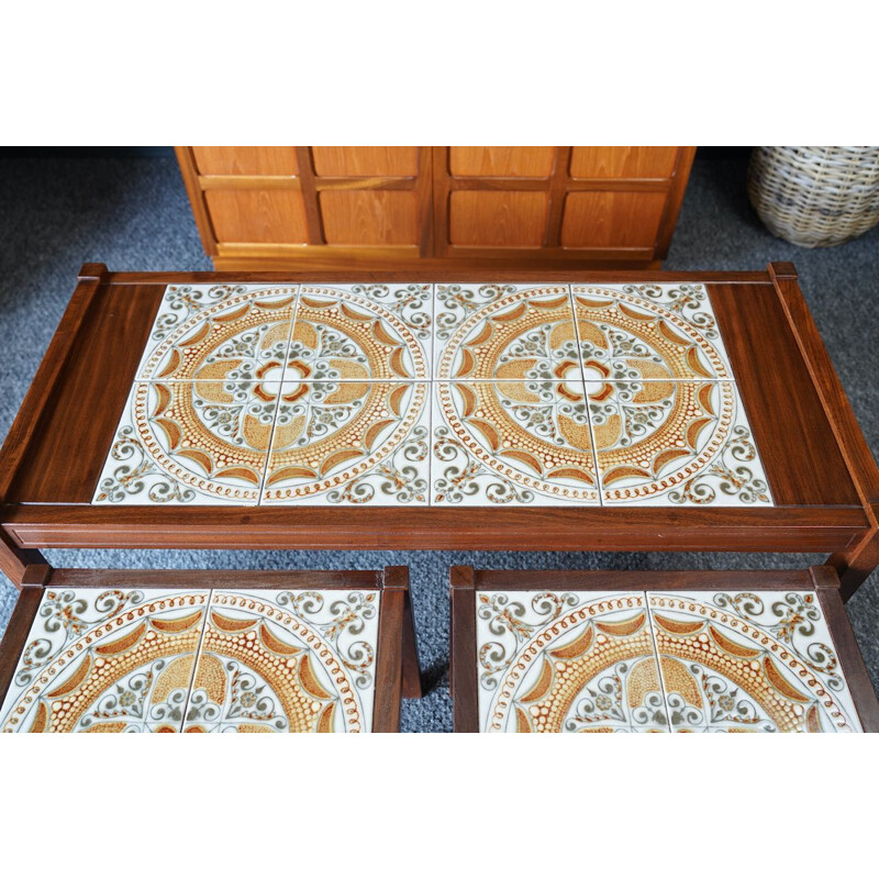 Vintage rosewood nesting tables with tiled top, Denmark