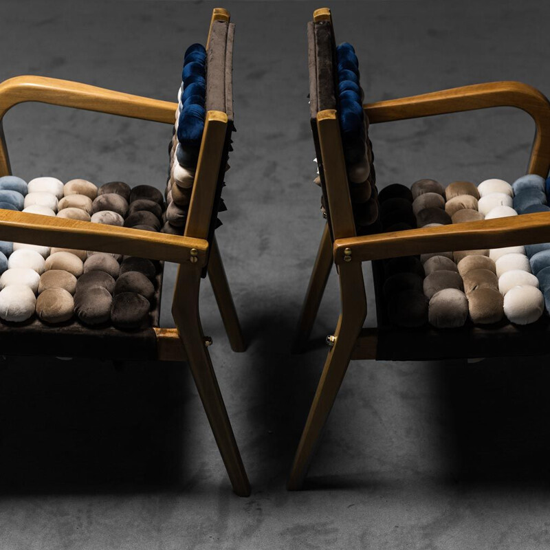 Pair of vintage Balls wooden and velvet chairs, 1970s