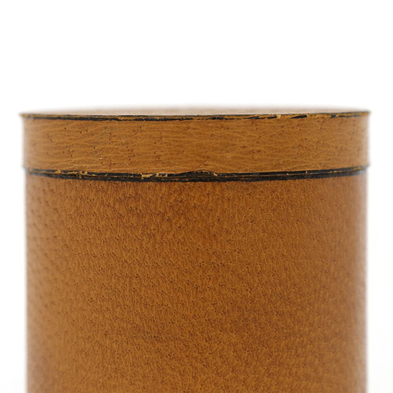 Caixa de couro cilíndrica vintage com tampa, Itália 1970