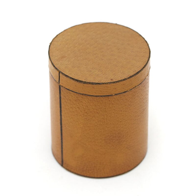 Vintage cylindrical leather box with lid, Italy 1970