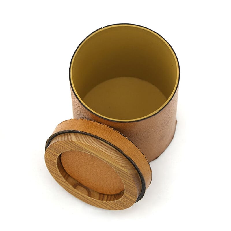 Vintage cylindrical leather box with lid, Italy 1970