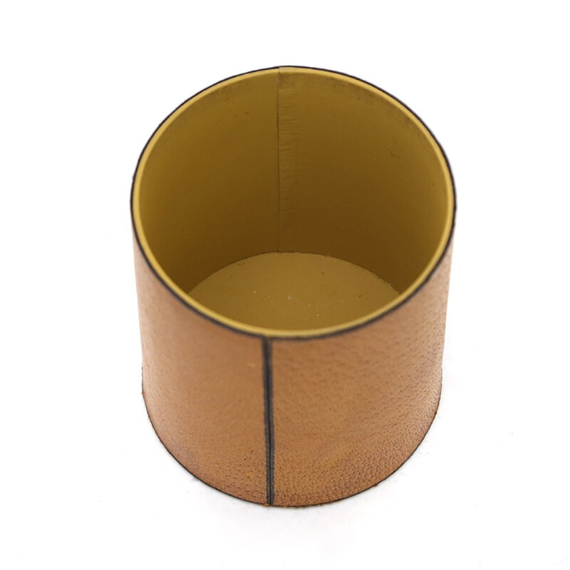 Vintage cylindrical leather box with lid, Italy 1970