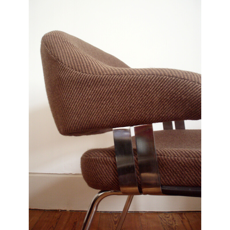 Pair of mid-century armchairs in brown tweed and chromed metal - 1970s