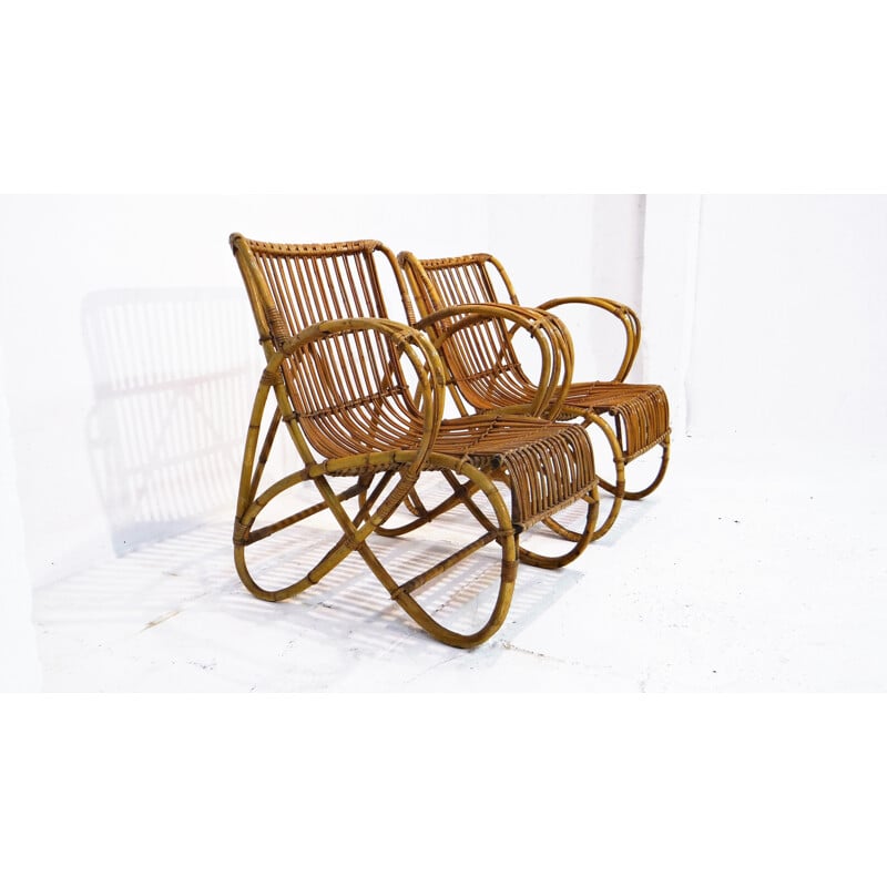 Pair of Rohe Noorwolde lounge chairs in rattan - 1950s