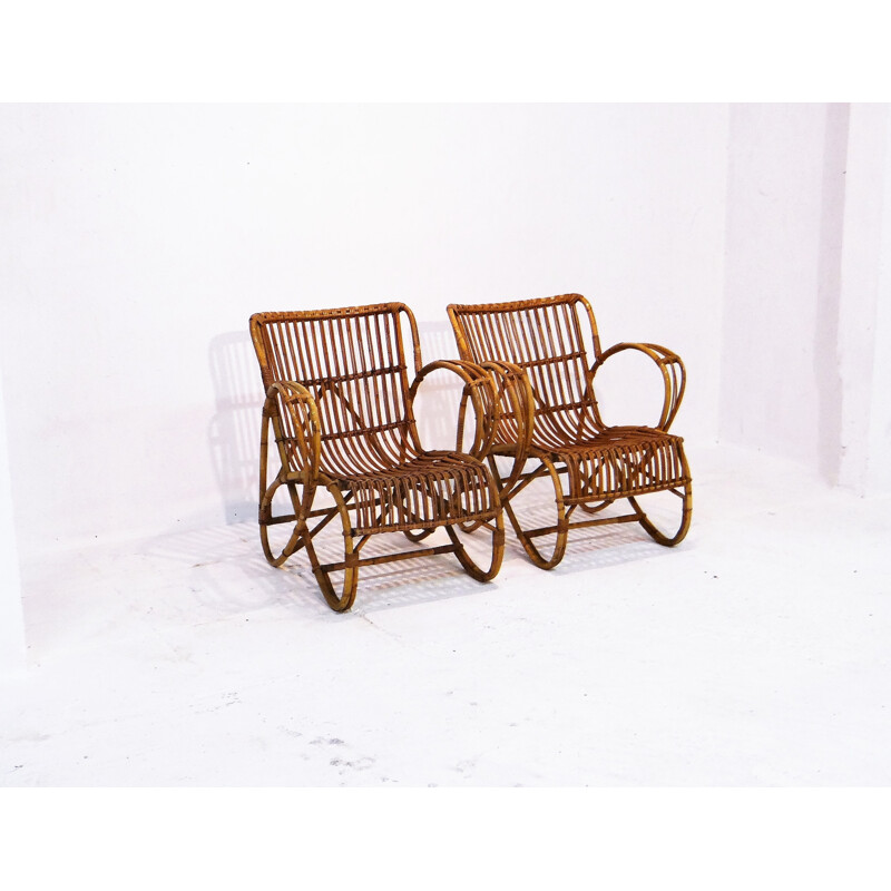 Pair of Rohe Noorwolde lounge chairs in rattan - 1950s