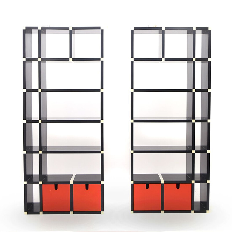 Pair of vintage "Polvara" modular colored bookcases by Giulio Polvara for Kartell, 1970s