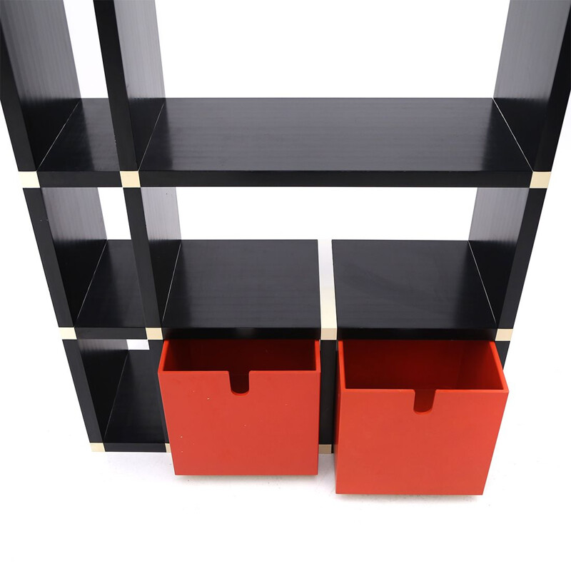 Pair of vintage "Polvara" modular colored bookcases by Giulio Polvara for Kartell, 1970s