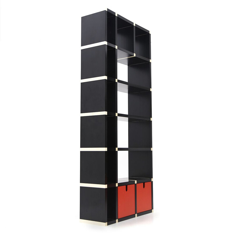 Pair of vintage "Polvara" modular colored bookcases by Giulio Polvara for Kartell, 1970s