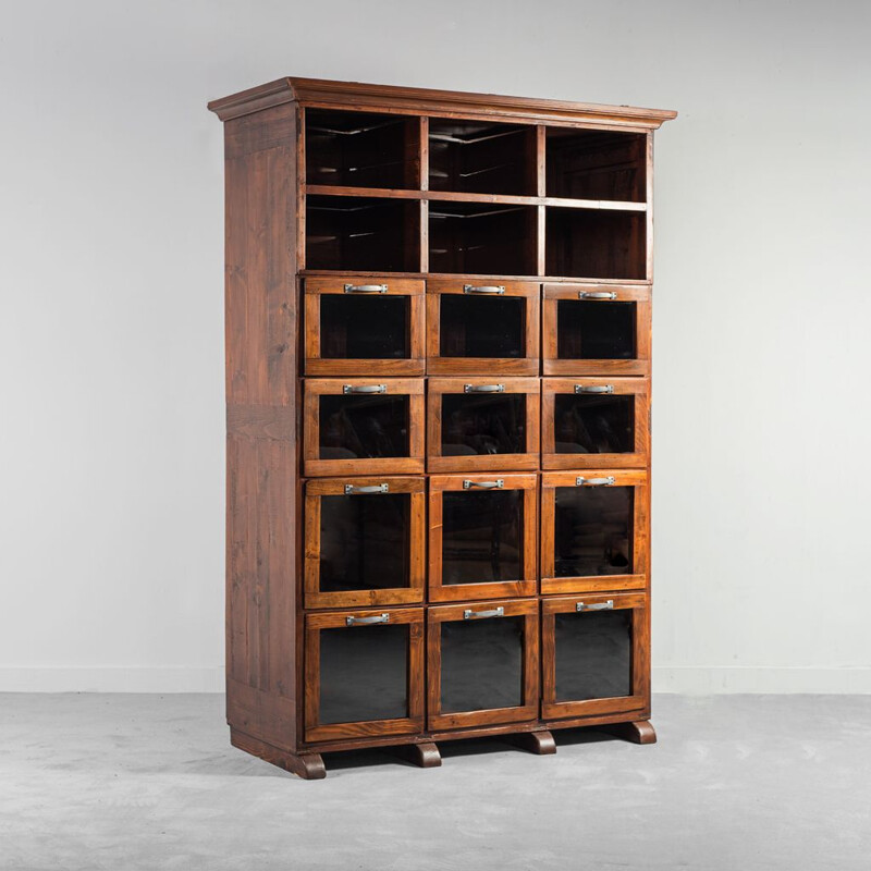 Vintage wooden chest of drawers with 12 drawers, 1940s