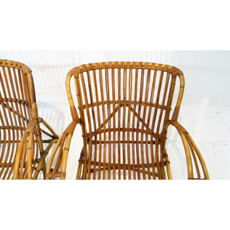 Paire de fauteuils lounge Rohé Noorwolde en rotin - 1950 