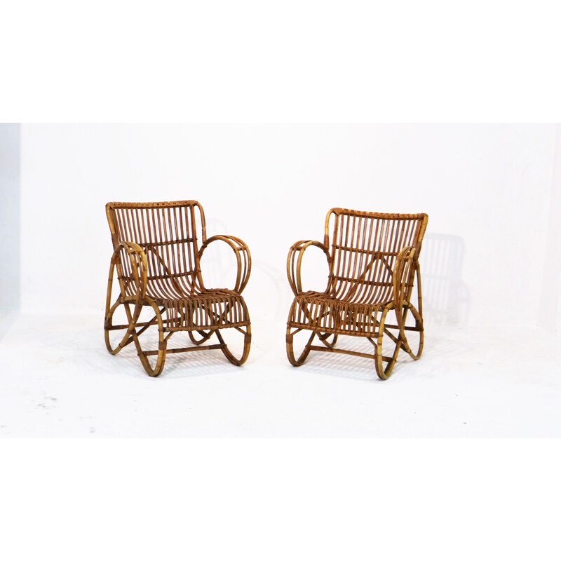 Pair of Rohe Noorwolde lounge chairs in rattan - 1950s