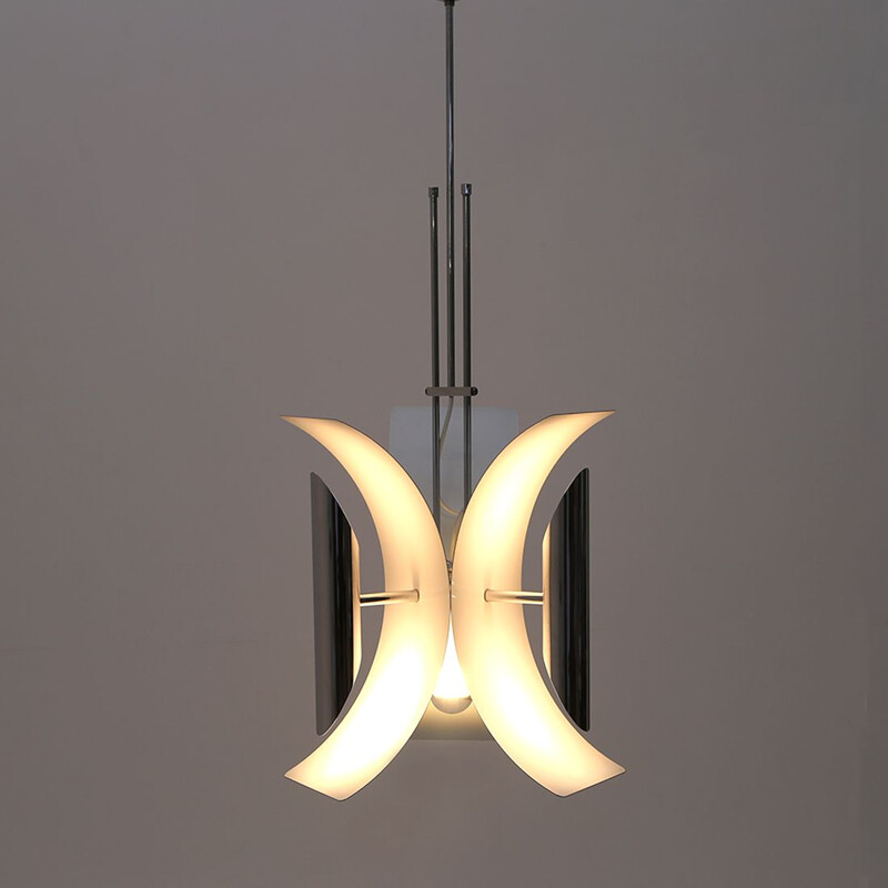 Vintage 7-light chrome-plated metal chandelier by Lampter, 1970