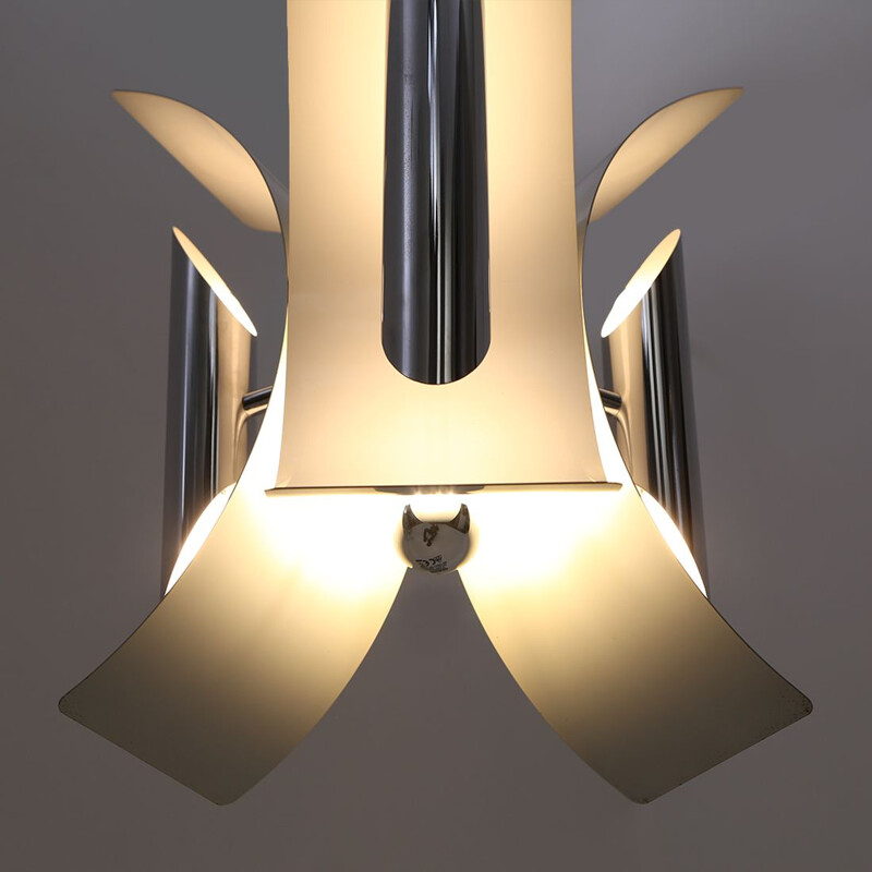 Vintage 7-light chrome-plated metal chandelier by Lampter, 1970