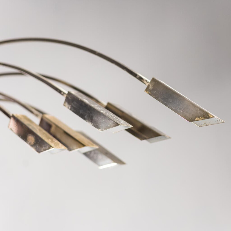 Lampadaire vintage à structure métallique et laiton à 6 lumières par Goffredo Reggiani, 1970