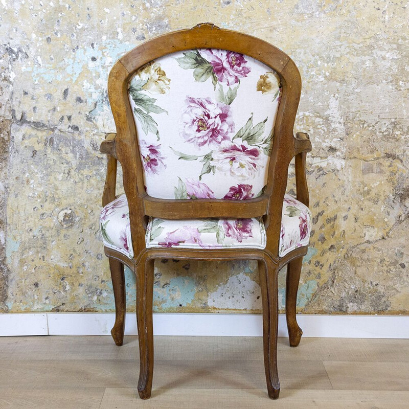 Vintage walnoothouten en stoffen fauteuil, Spanje 1940