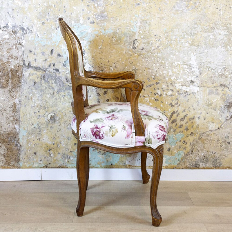 Vintage walnut wood and fabric armchair, Spain 1940s