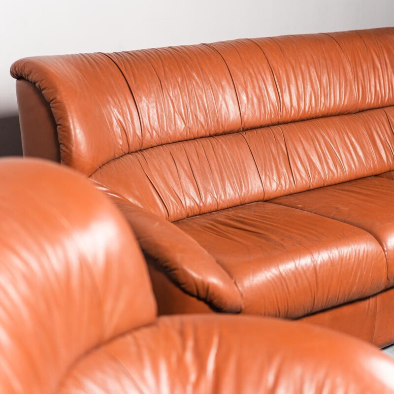 Vintage leather living room set, 1970s