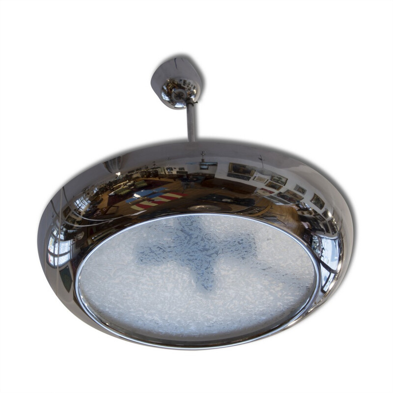 Napako "UFO" pendant in chromed metal and frosted glass, Josef HURKA - 1930s