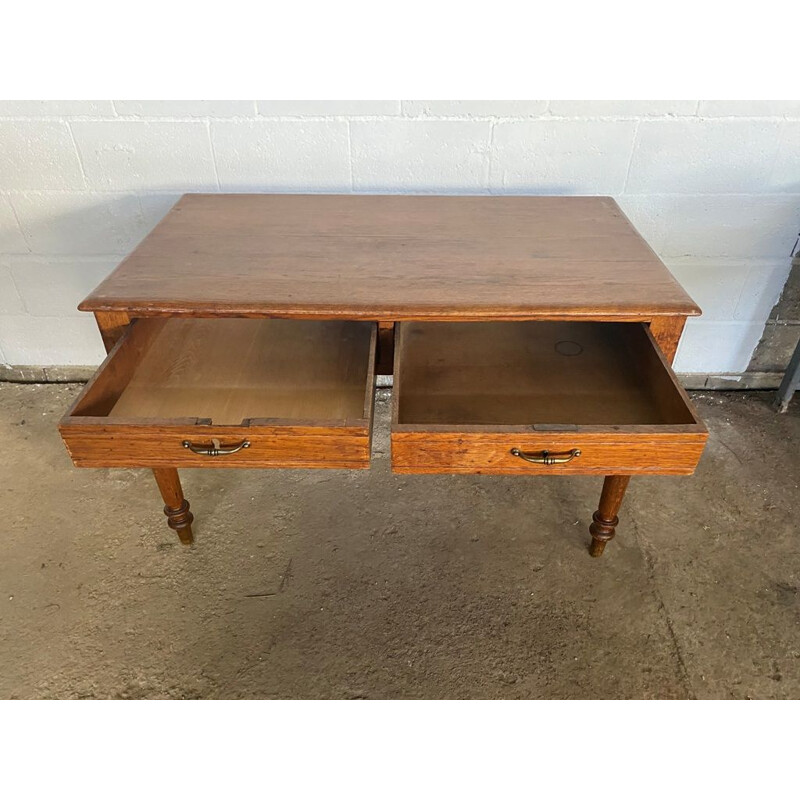 Bureau vintage en chêne massif avec 2 tiroirs