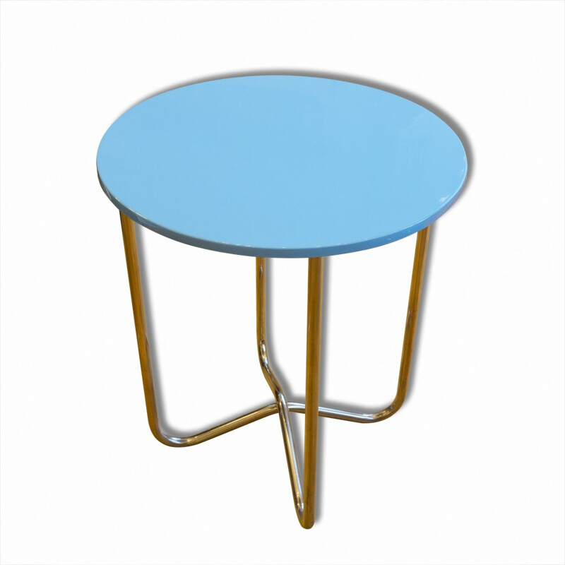 Set of 4 blue stools and Hynek Gottwald table, Mart STAM - 1930s