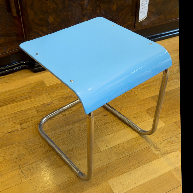 Set of 4 blue stools and Hynek Gottwald table, Mart STAM - 1930s