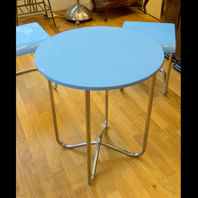 Set of 4 blue stools and Hynek Gottwald table, Mart STAM - 1930s