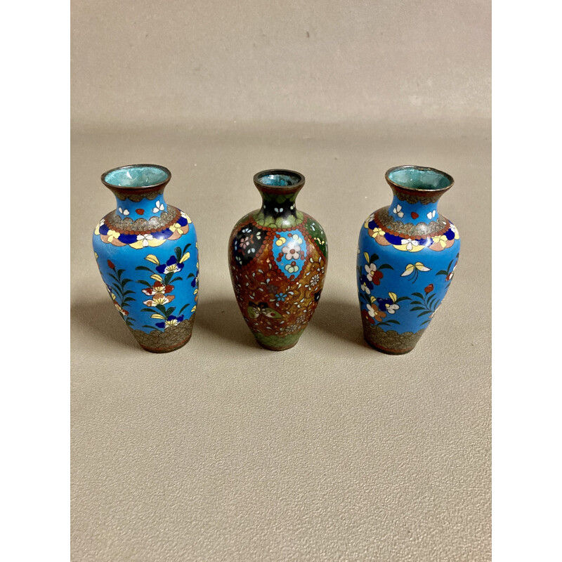 Candeeiro de latão escandinavo e conjunto de 3 vasos, 1950