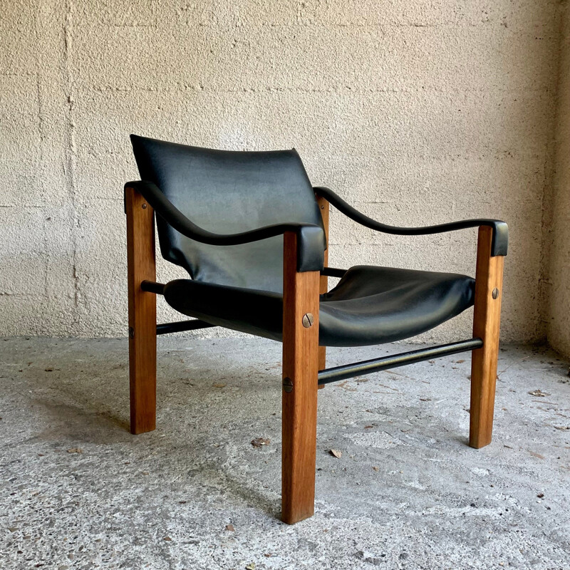 Vintage safari armchair and ottoman by Maurice Burke for Arkana