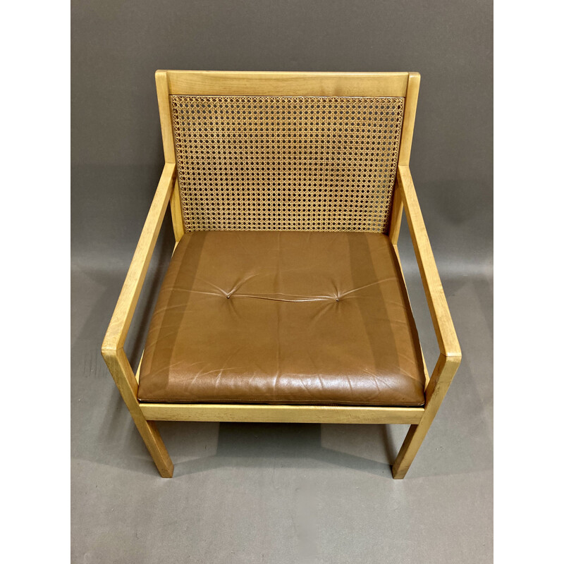Vintage Scandinavian leather and beechwood armchair, 1950s