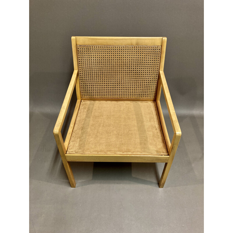 Fauteuil scandinave vintage en cuir et hêtre, 1950