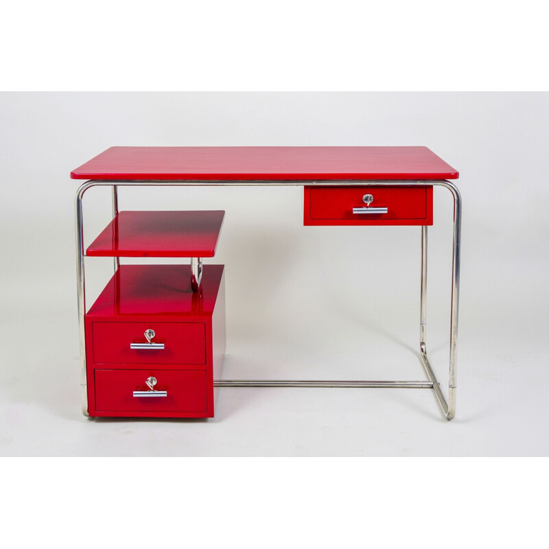 Escritorio rojo vintage de la Bauhaus, Alemania 1930