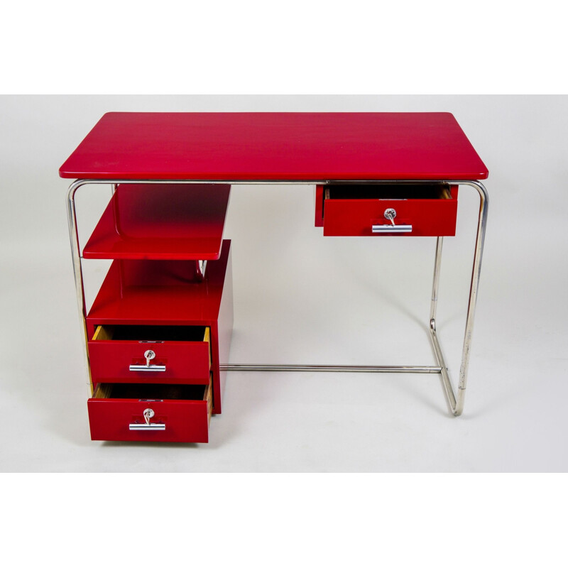 Roter Vintage-Bauhaus-Schreibtisch, Deutschland 1930