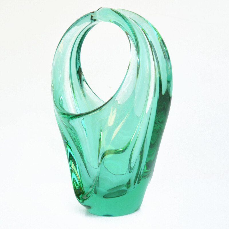Vase panier vintage en verre par M. Klinger pour Zelezna Brod Sklo, Tchécoslovaquie 1960
