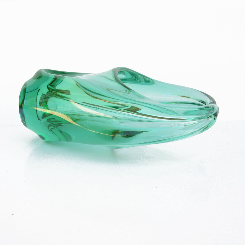 Vintage glass basket vase by M. Klinger for Zelezna Brod Sklo, Czechoslovakia 1960