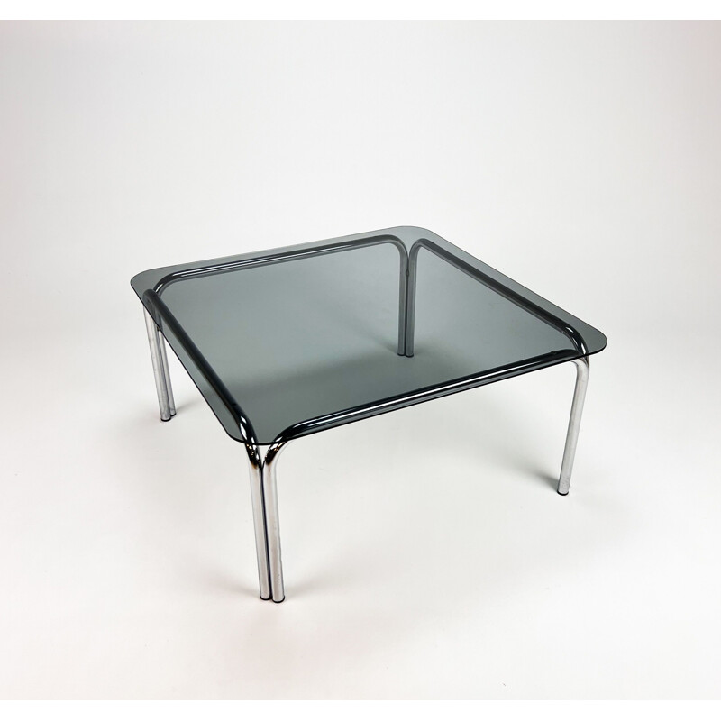 Vintage coffee table in chrome tube and smoked glass, 1970