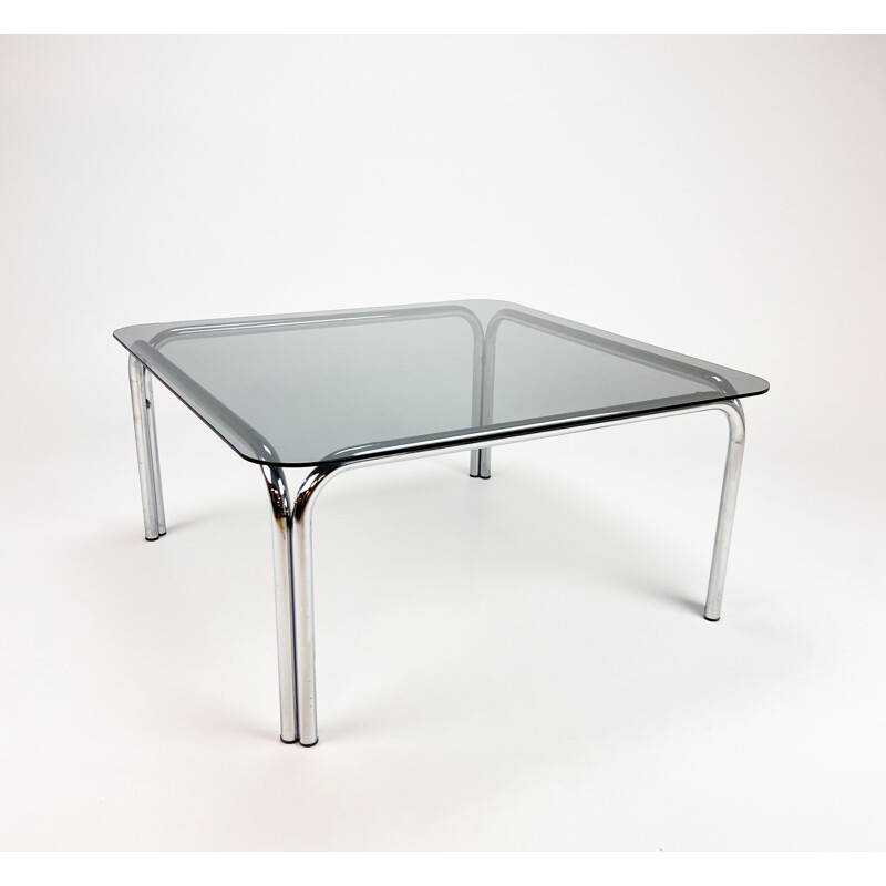 Vintage coffee table in chrome tube and smoked glass, 1970