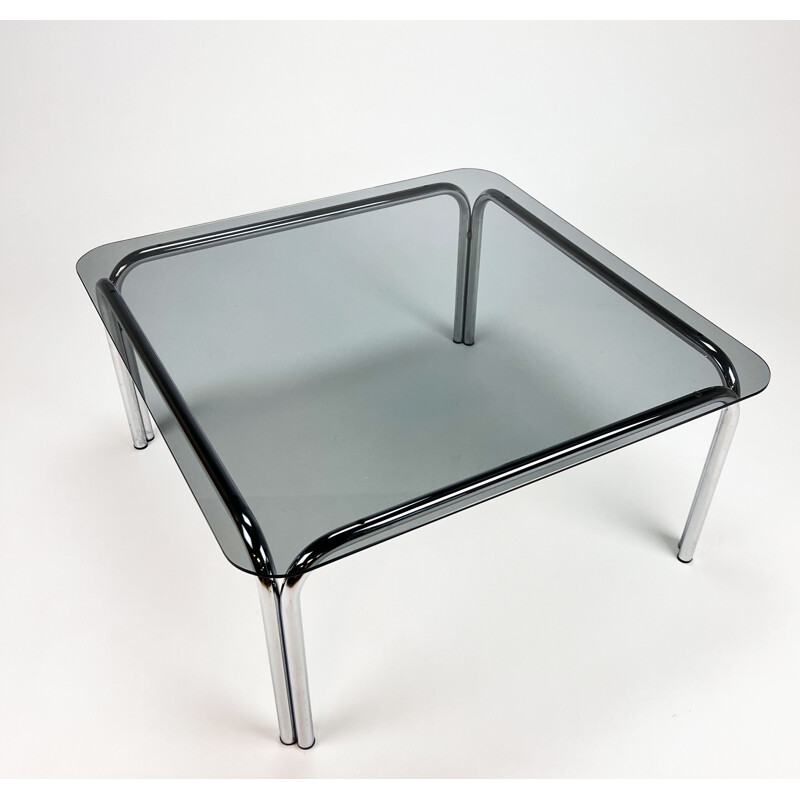 Vintage coffee table in chrome tube and smoked glass, 1970