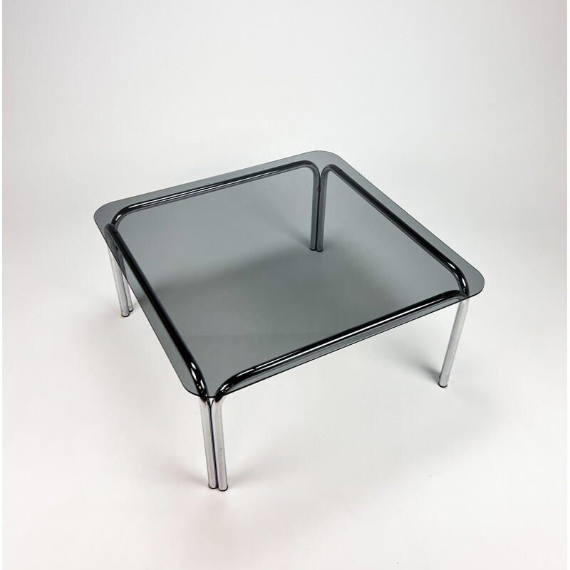 Vintage coffee table in chrome tube and smoked glass, 1970