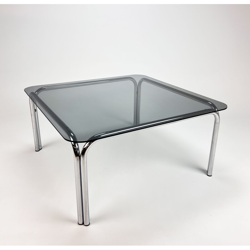 Vintage coffee table in chrome tube and smoked glass, 1970