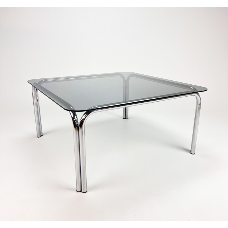 Vintage coffee table in chrome tube and smoked glass, 1970