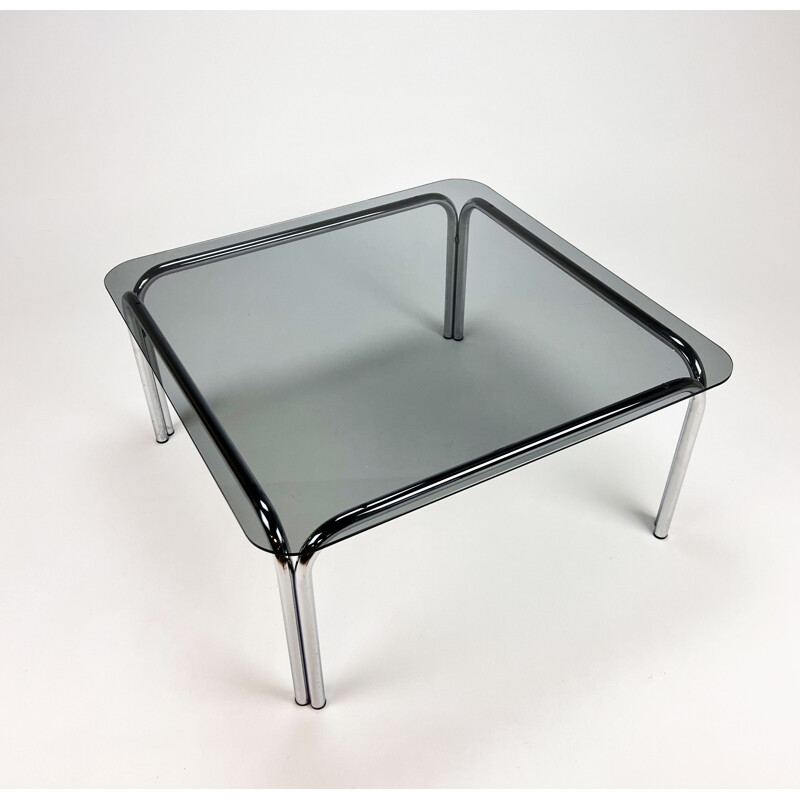 Vintage coffee table in chrome tube and smoked glass, 1970