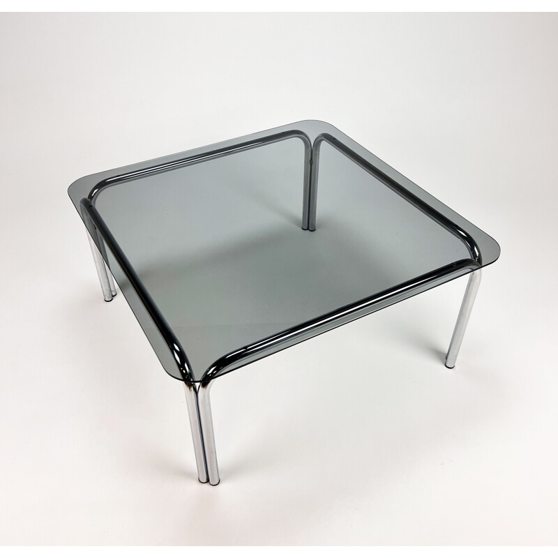 Vintage coffee table in chrome tube and smoked glass, 1970