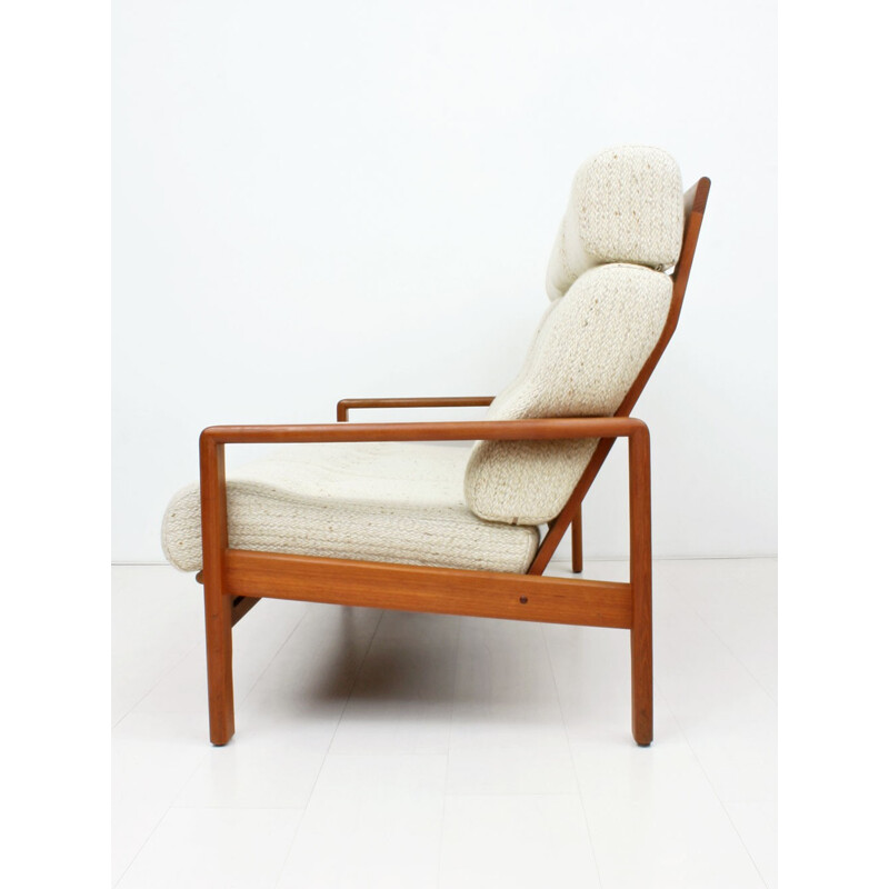 Danish 3-seater sofa in teak and cream wool - 1960s