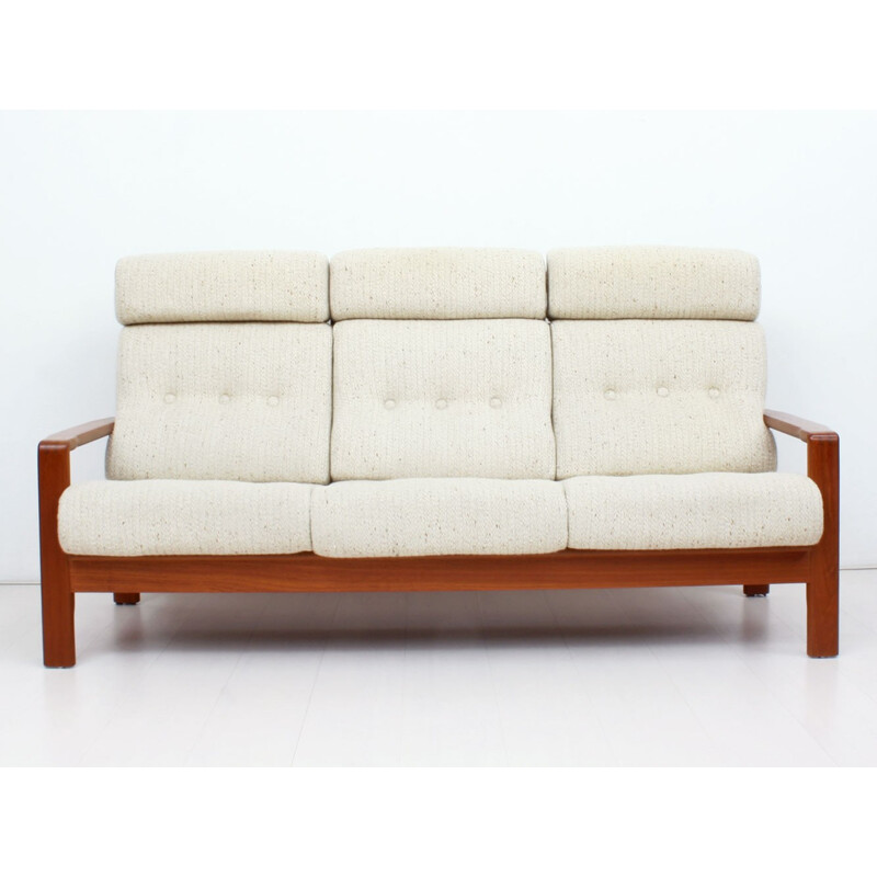 Danish 3-seater sofa in teak and cream wool - 1960s