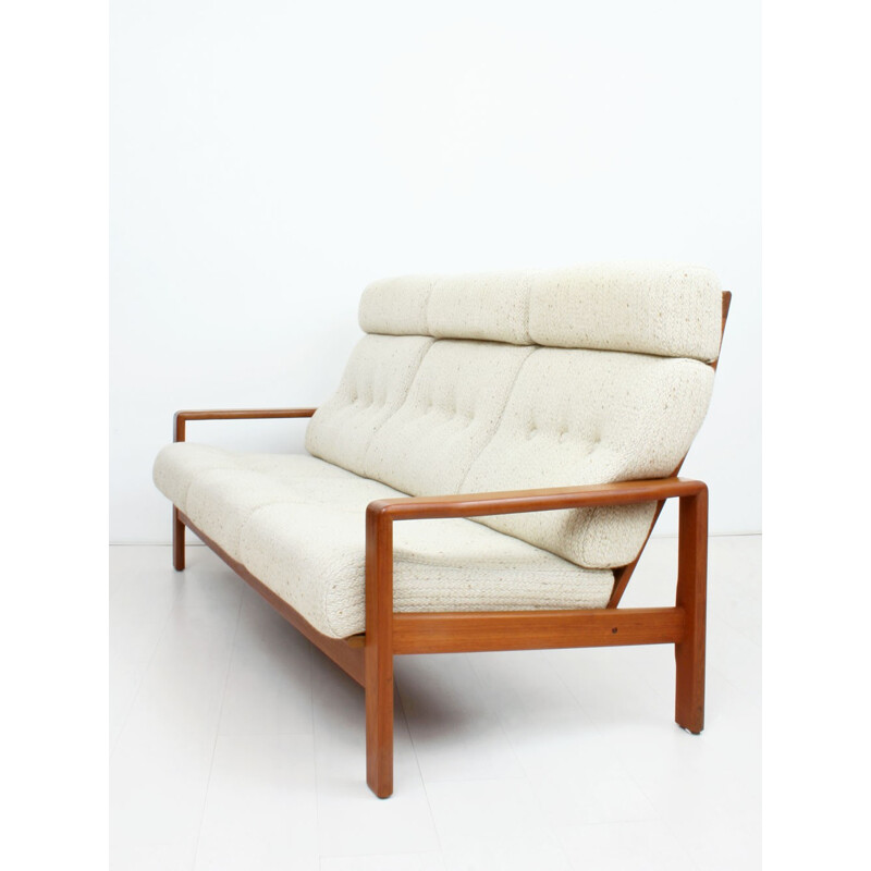 Danish 3-seater sofa in teak and cream wool - 1960s