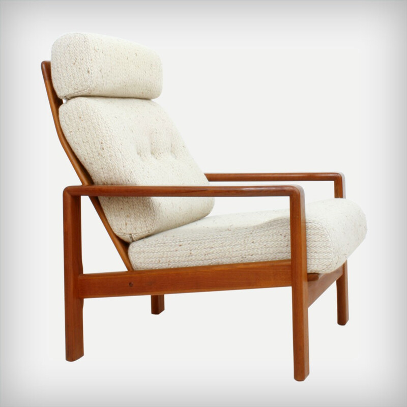 Danish armchair in teak and cream wool fabric - 1960s