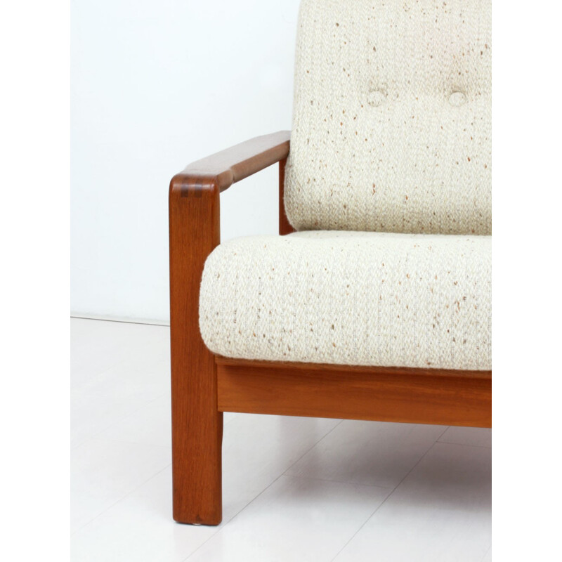 Danish armchair in teak and cream wool fabric - 1960s