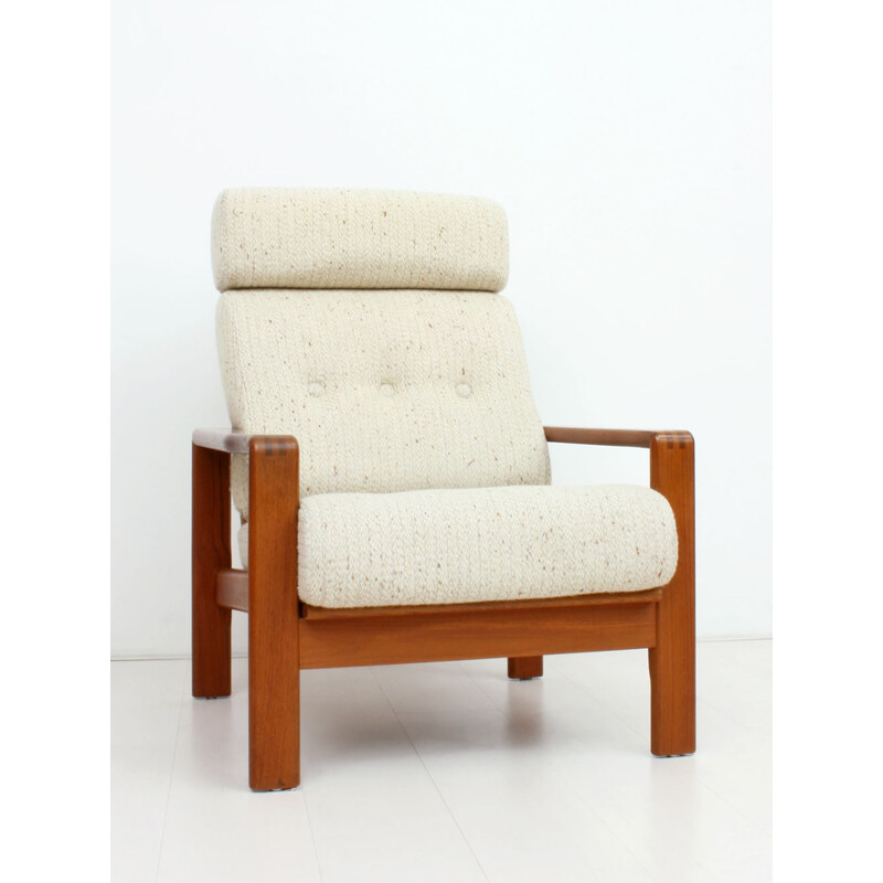 Danish armchair in teak and cream wool fabric - 1960s