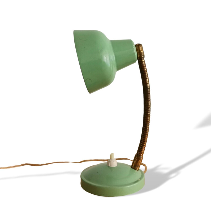 Vintage green metal bauhaus gooseneck desk lamp, 1950s